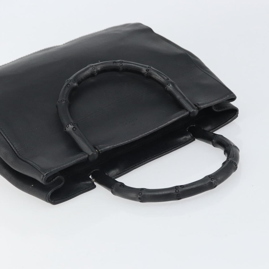 Gucci Vintage Bamboo Handle Bag Leather Black Leather Handbag (Pre-Owned)