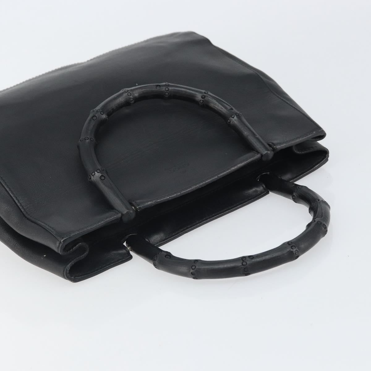 Gucci Vintage Bamboo Handle Bag Leather Black Leather Handbag (Pre-Owned)