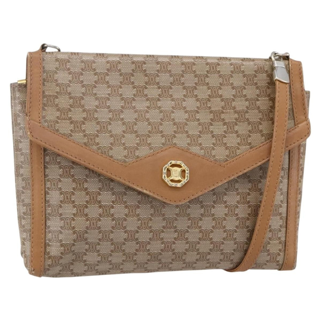Celine Vintage Macadam Shoulder Bag Canvas And Leather Beige Canvas Shoulder Bag Bag