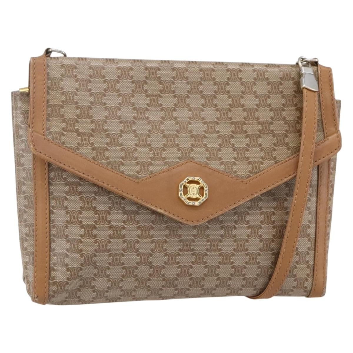 Celine Vintage Macadam Shoulder Bag Canvas And Leather Beige Canvas Shoulder Bag Bag