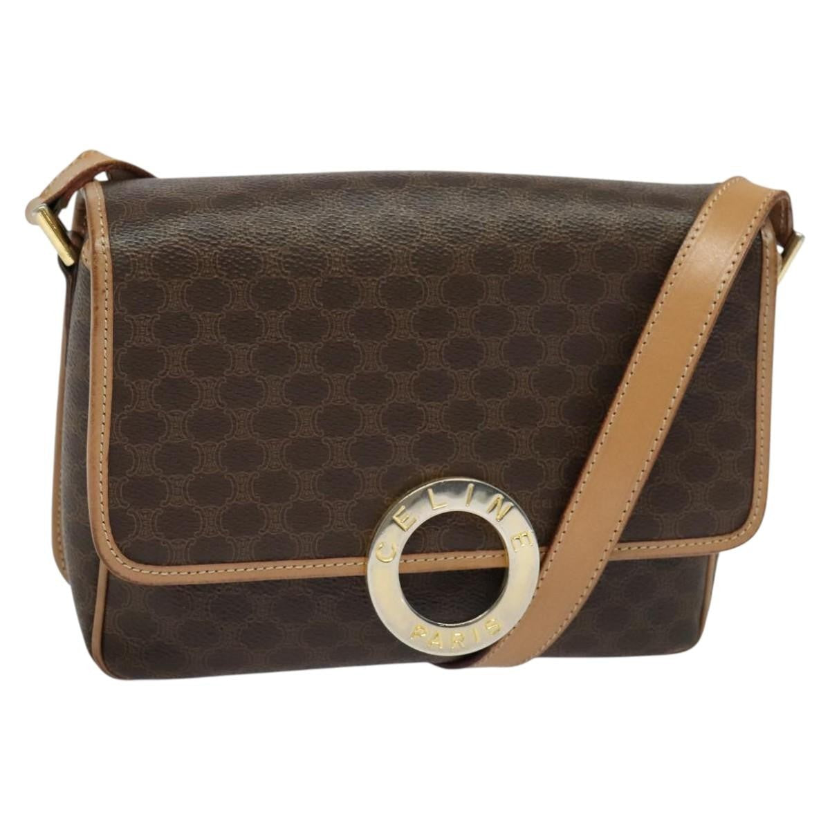 Celine Vintage Macadam Circle Logo Shoulder Bag Canvas And Leather Brown Pvc,Canvas Shoulder Bag Bag