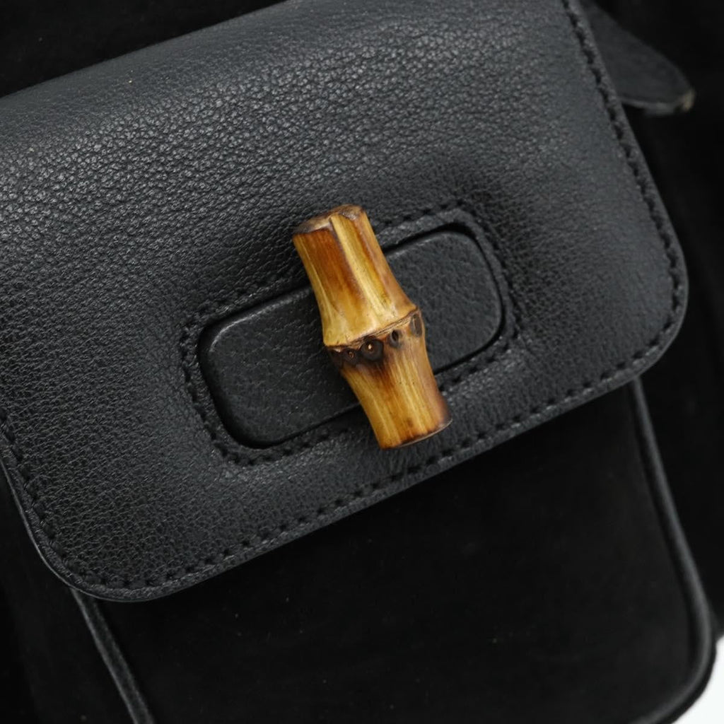 Gucci Vintage Bamboo Backpack Suede Black Suede Backpack Bag (Pre-Owned)