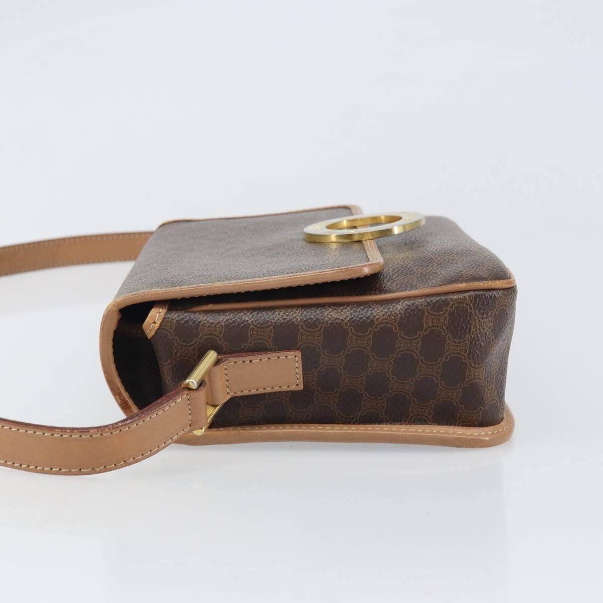 Celine Vintage Macadam Circle Logo Shoulder Bag Canvas And Leather Brown Pvc Shoulder Bag Bag