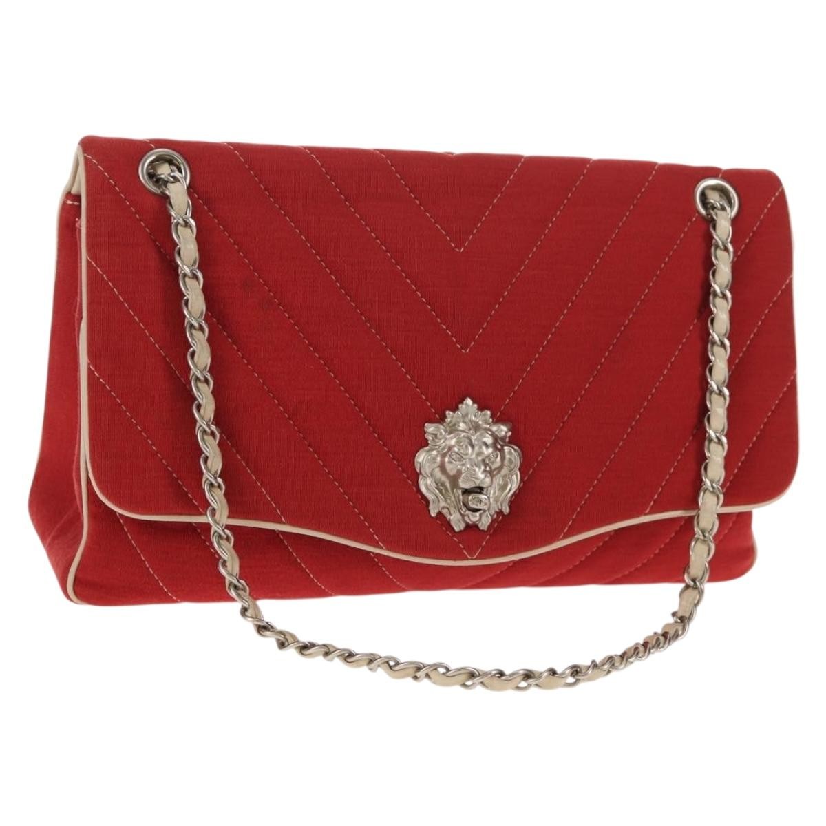 Chanel Leo Lion Flap Bag Chevron Jersey Red Cotton Shoulder Bag Bag