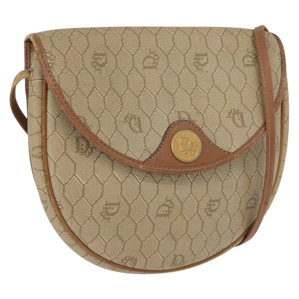 Christian Dior Vintage Honeycomb Flap Crossbody Bag Canvas And Leather Beige Canvas Shoulder Bag Bag (Pre-Owned)