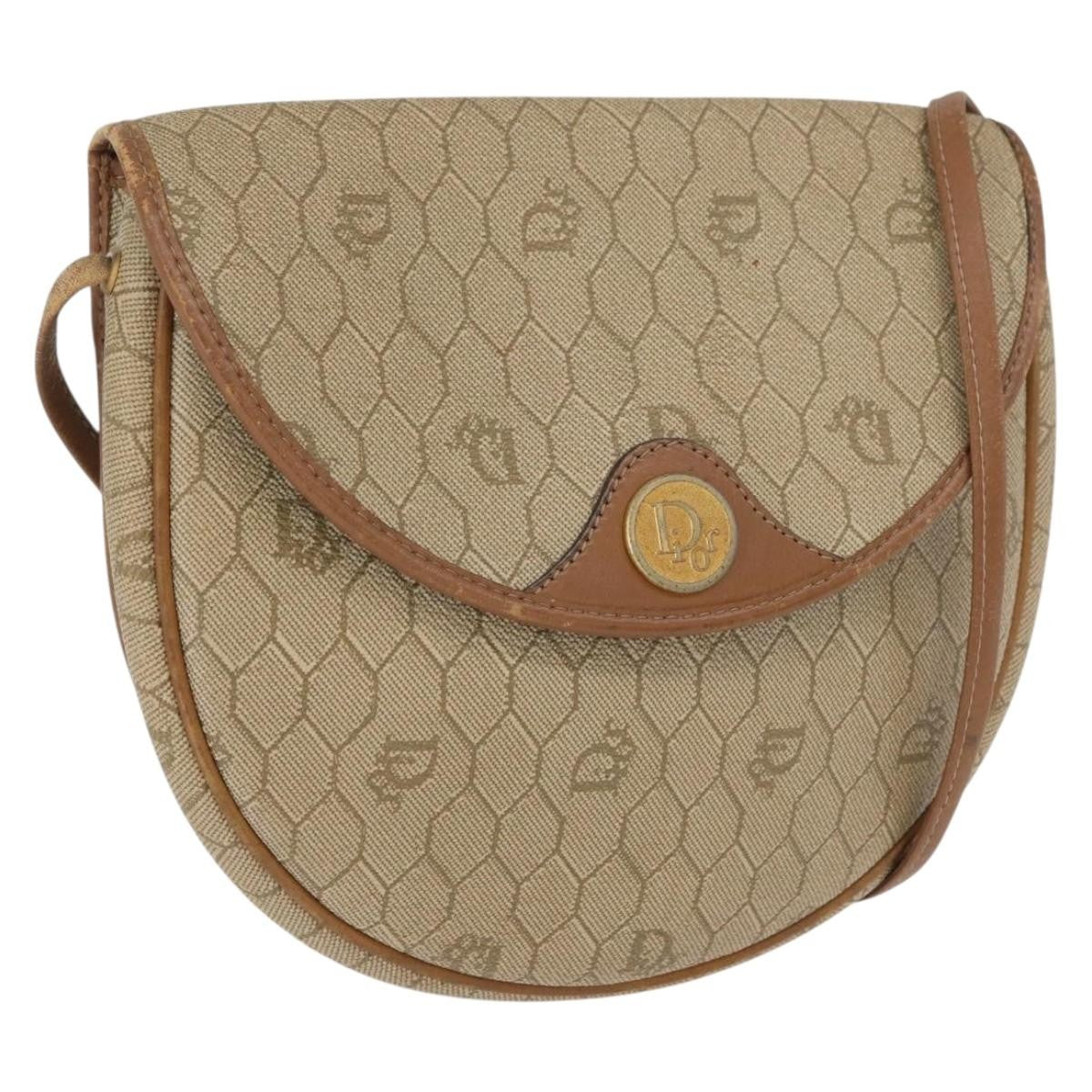 Christian Dior Vintage Honeycomb Flap Crossbody Bag Canvas And Leather Beige Canvas Shoulder Bag Bag (Pre-Owned)