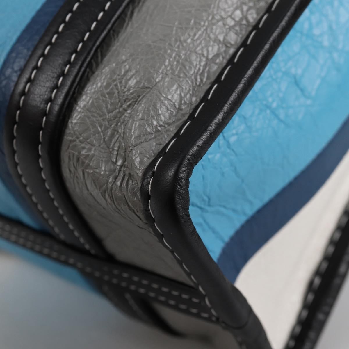 Balenciaga Bazar Convertible Tote Striped Leather Blue Leather Tote Bag