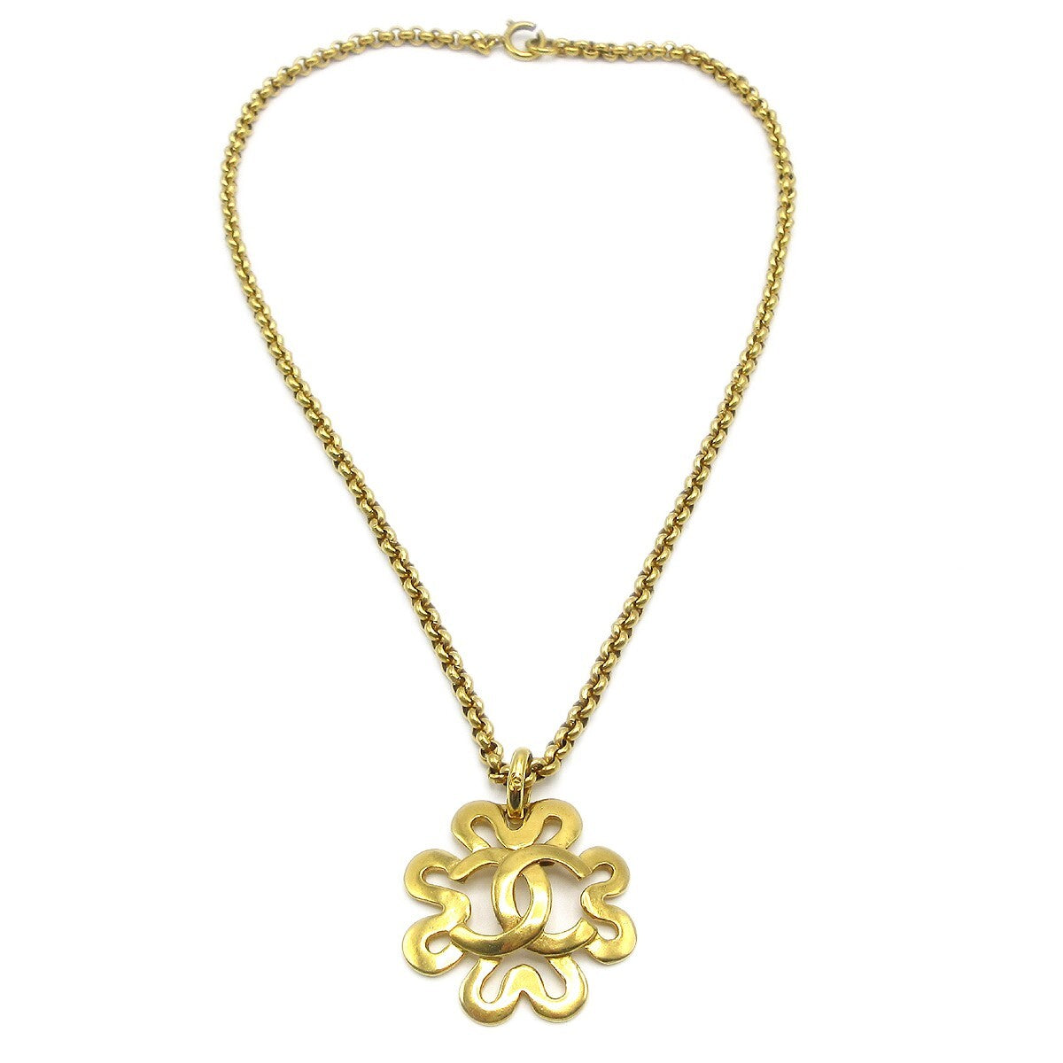 Chanel Cc Flower Pendant Necklace Metal Gold Gold_Plated Necklace Jewelry
