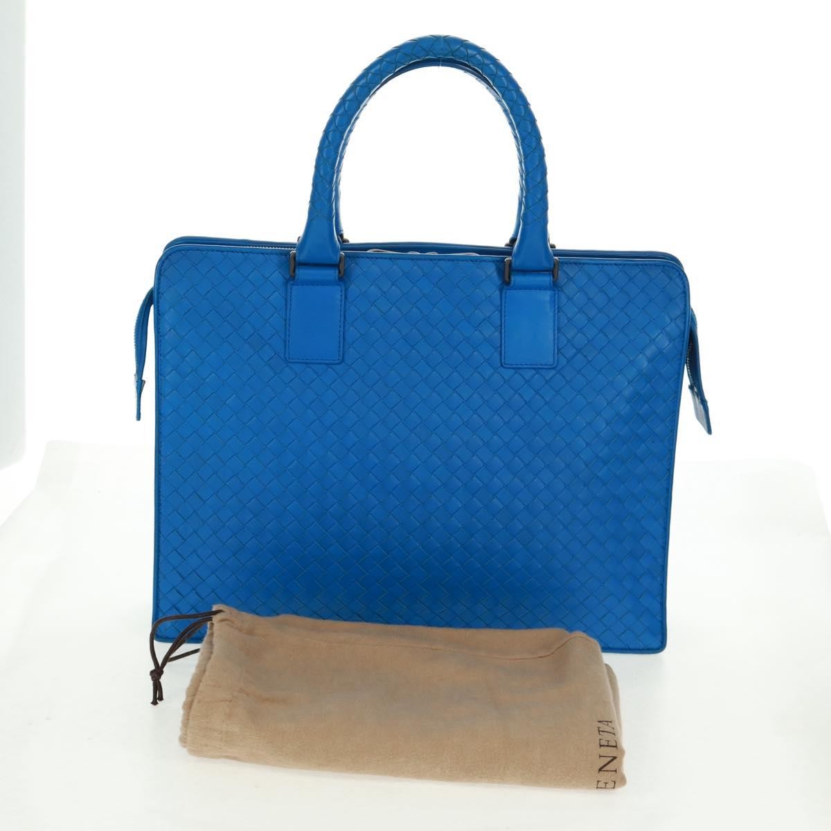 Bottega Veneta Top Zip Briefcase Intrecciato Nappa Blue Leather Briefcase Bag