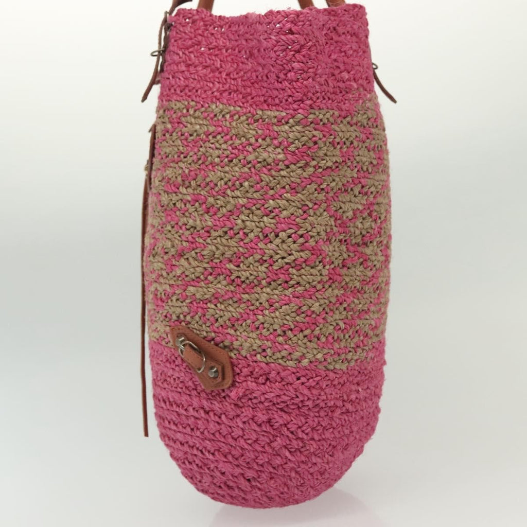 Balenciaga Panier Basket Tote Woven Raffia Pink Wood Tote Bag