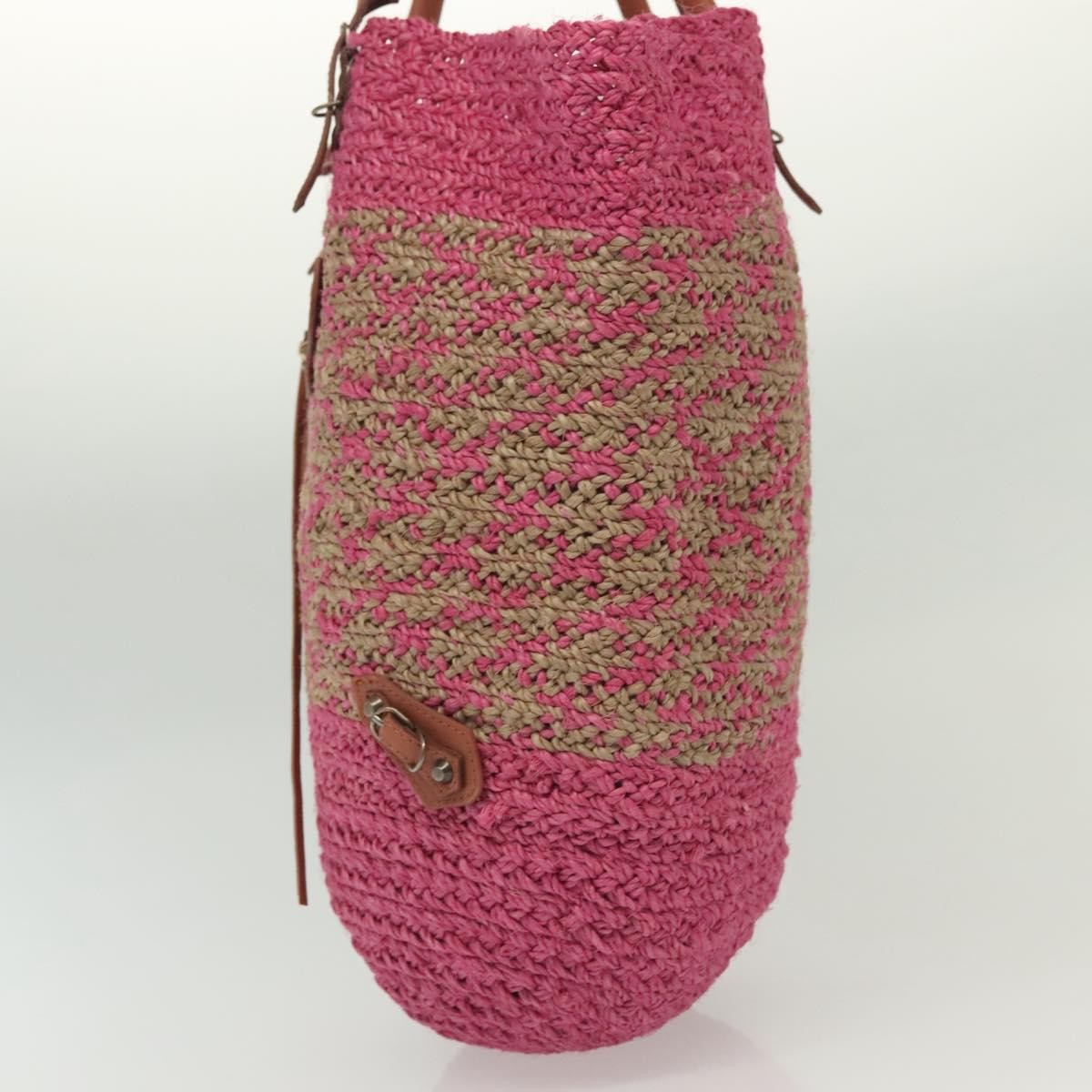 Balenciaga Panier Basket Tote Woven Raffia Pink Wood Tote Bag