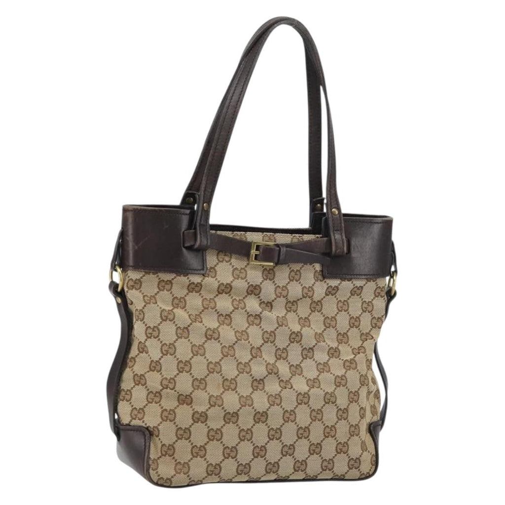Gucci Belted Bucket Tote Gg Canvas With Leather Beige Canvas Tote Bag Bag (Pre-Owned)