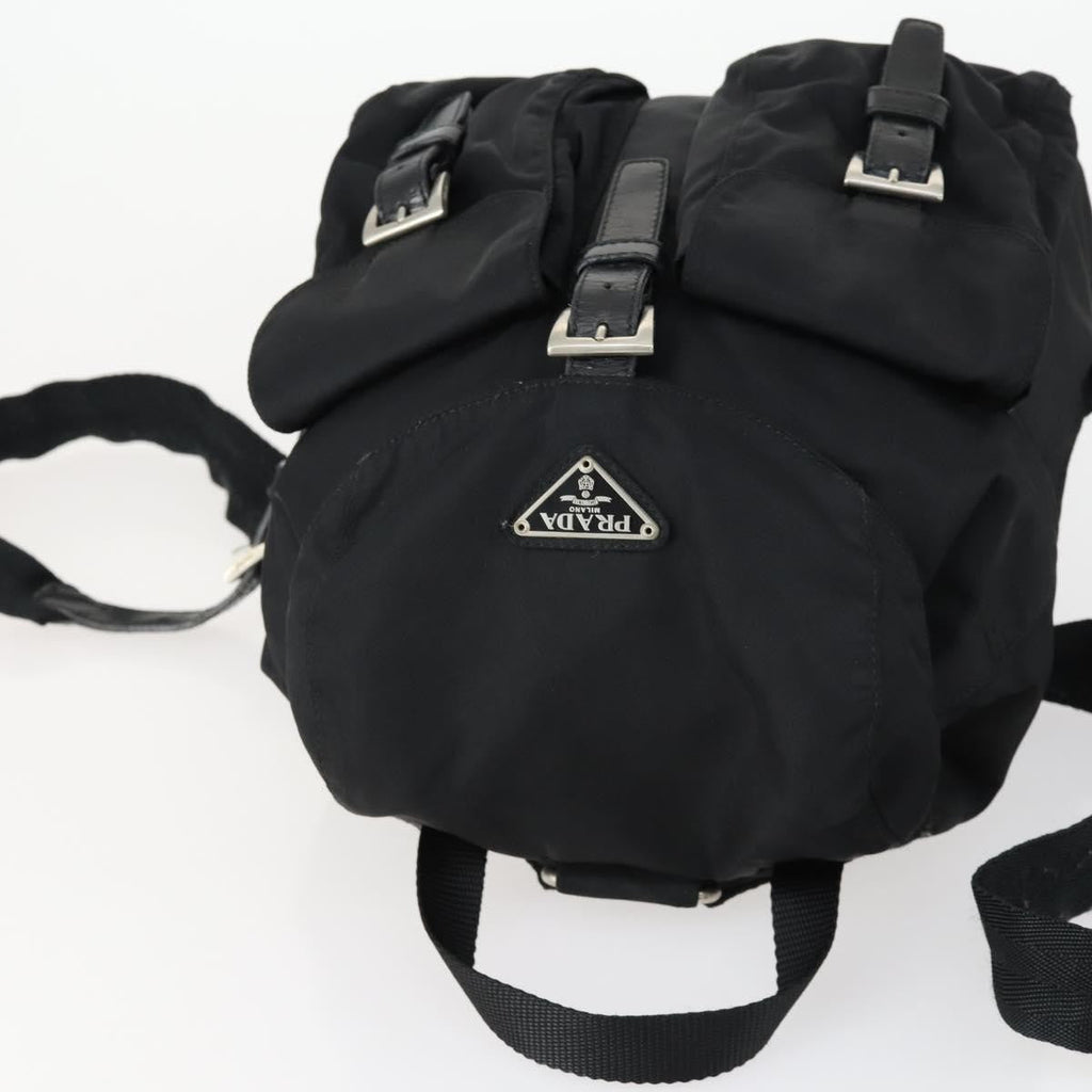 Prada Vela Double Front Pocket Backpack Tessuto With Saffiano Leather Black Nylon Backpack Bag