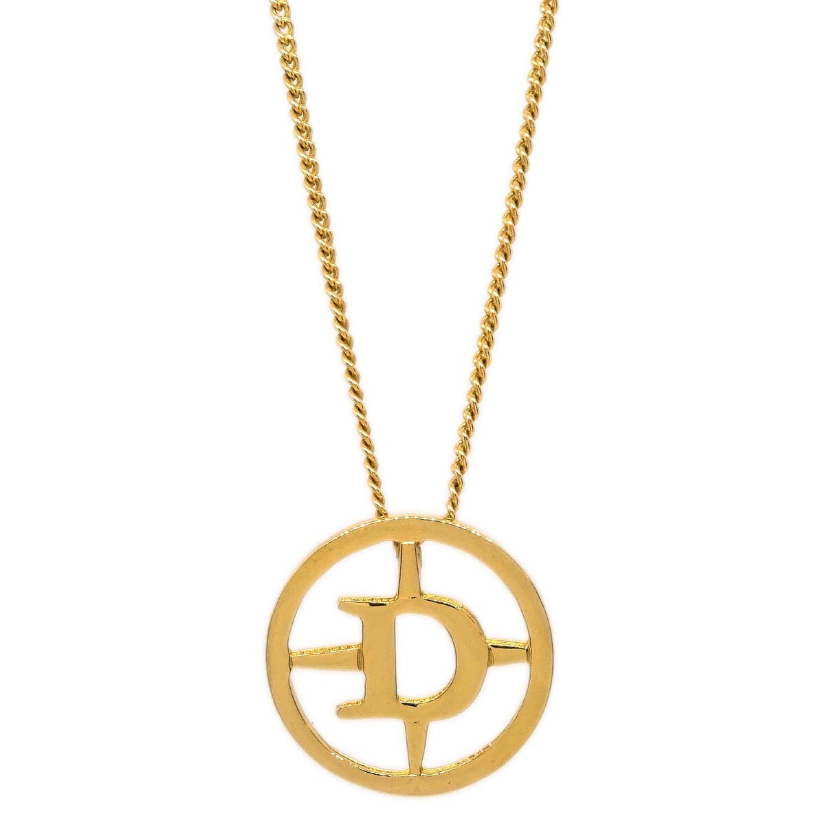 Christian Dior Cd Round Pendant Necklace Metal Gold Gold_Plated Necklace Jewelry (Pre-Owned)