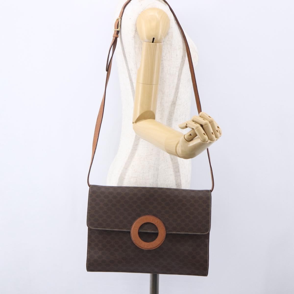 Celine Vintage Macadam Circle Logo Shoulder Bag Canvas And Leather Brown Canvas Shoulder Bag Bag