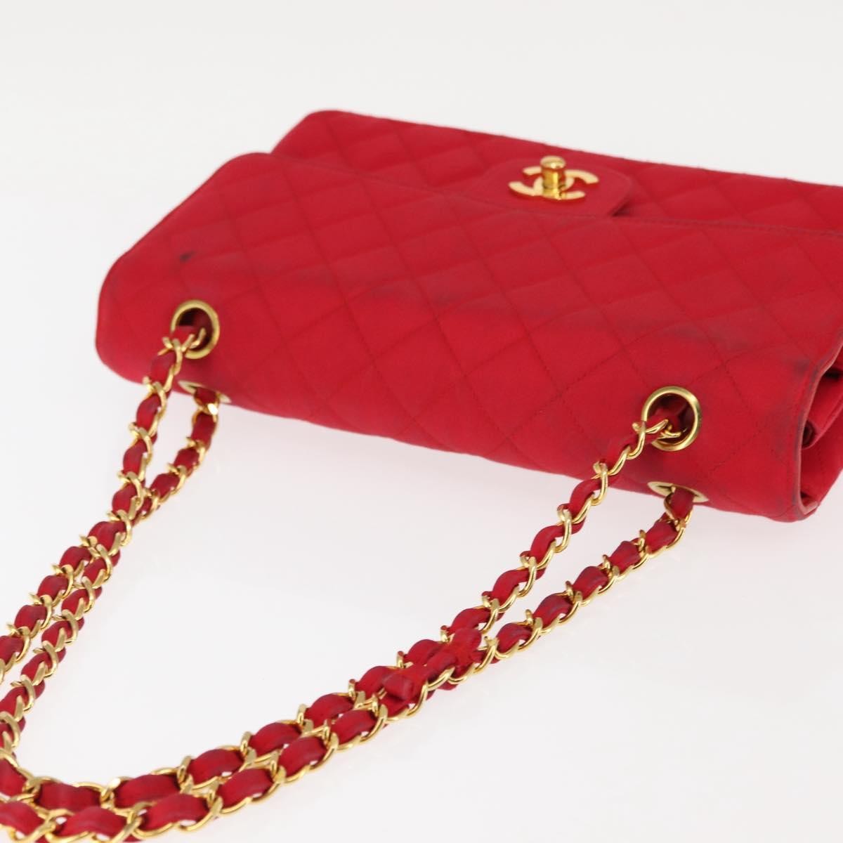 Chanel Timeless - Classic Double Flap Bag Quilted Satin Red Satin Shoulder Bag Bag
