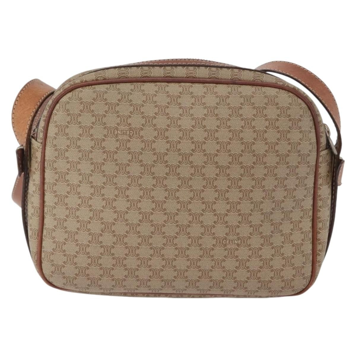 Celine Vintage Macadam Shoulder Bag Canvas And Leather Beige Canvas Shoulder Bag Bag