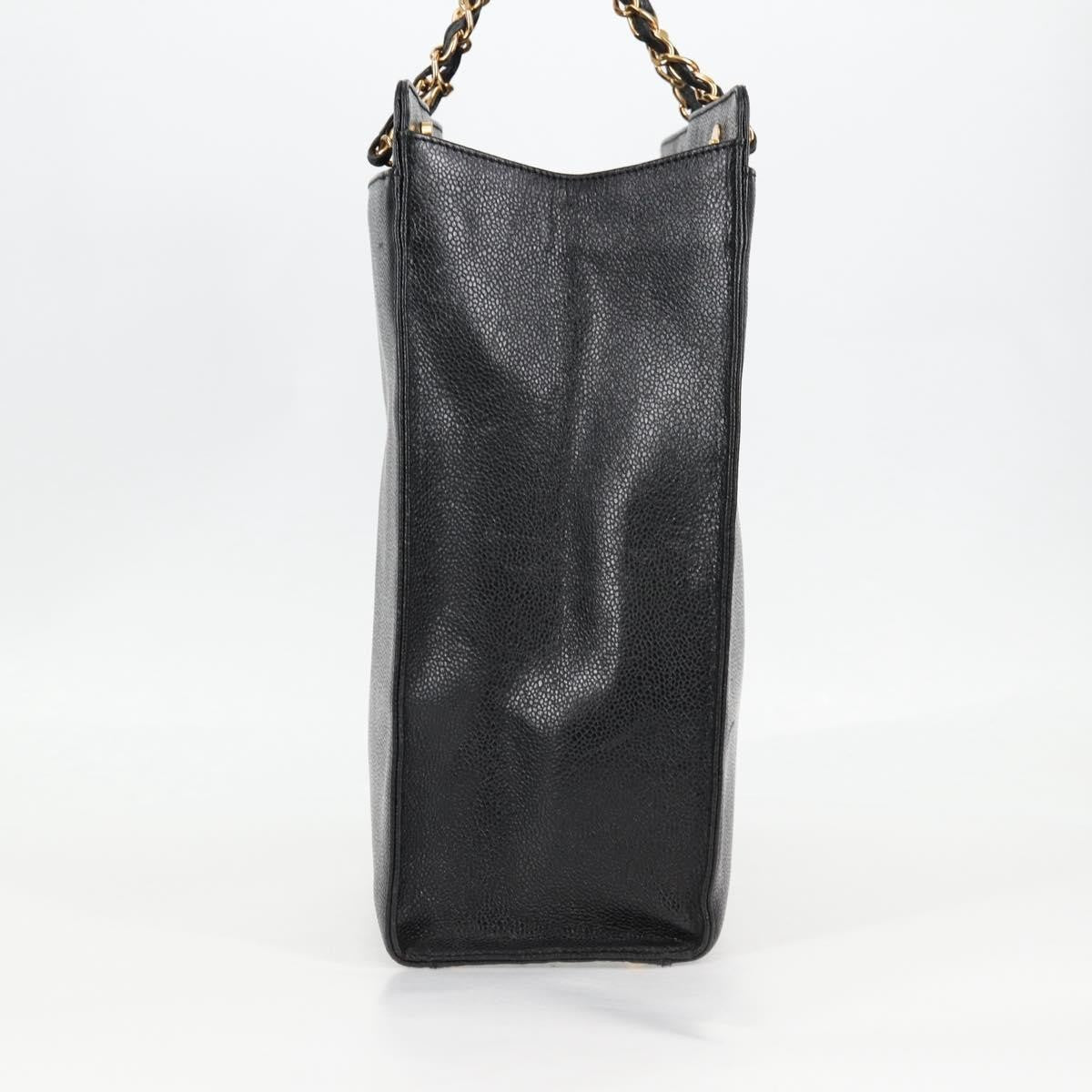 Chanel Vintage Cc Lock Pocket Chain Tote Caviar Black Leather Tote Bag Bag