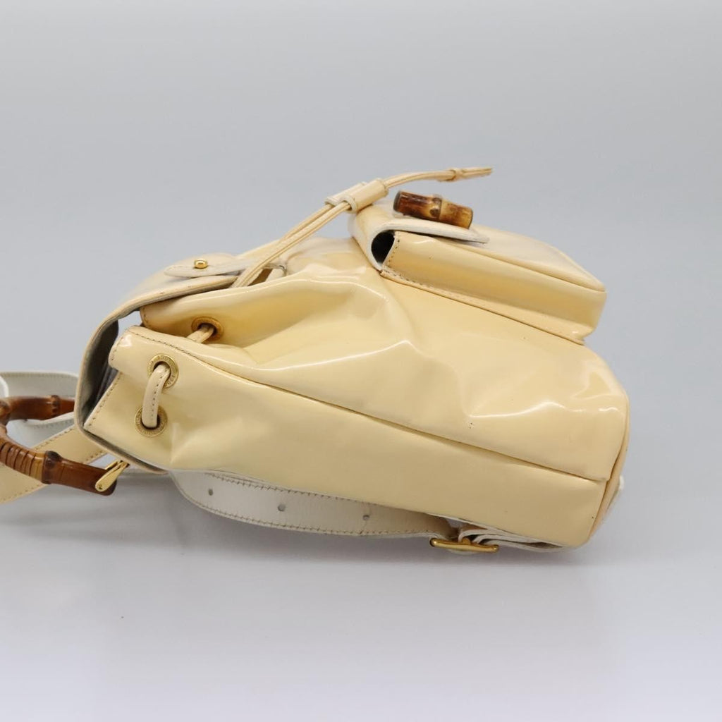 Gucci Vintage Bamboo Backpack Patent Beige Patent_Leather Backpack Bag (Pre-Owned)