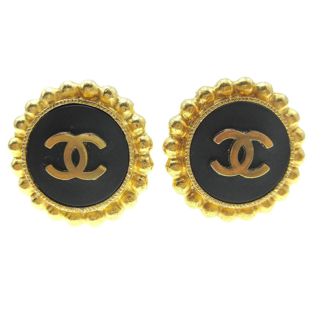 Chanel Cc Round Stud Earrings Metal And Enamel Gold Gold_Plated Earrings Jewelry