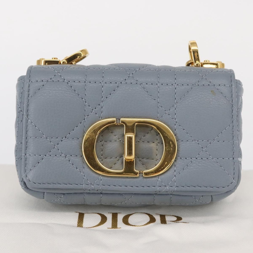 Christian Dior Caro Bag Cannage Quilt Calfskin Blue Leather Shoulder Bag Bag (Pre-Owned)
