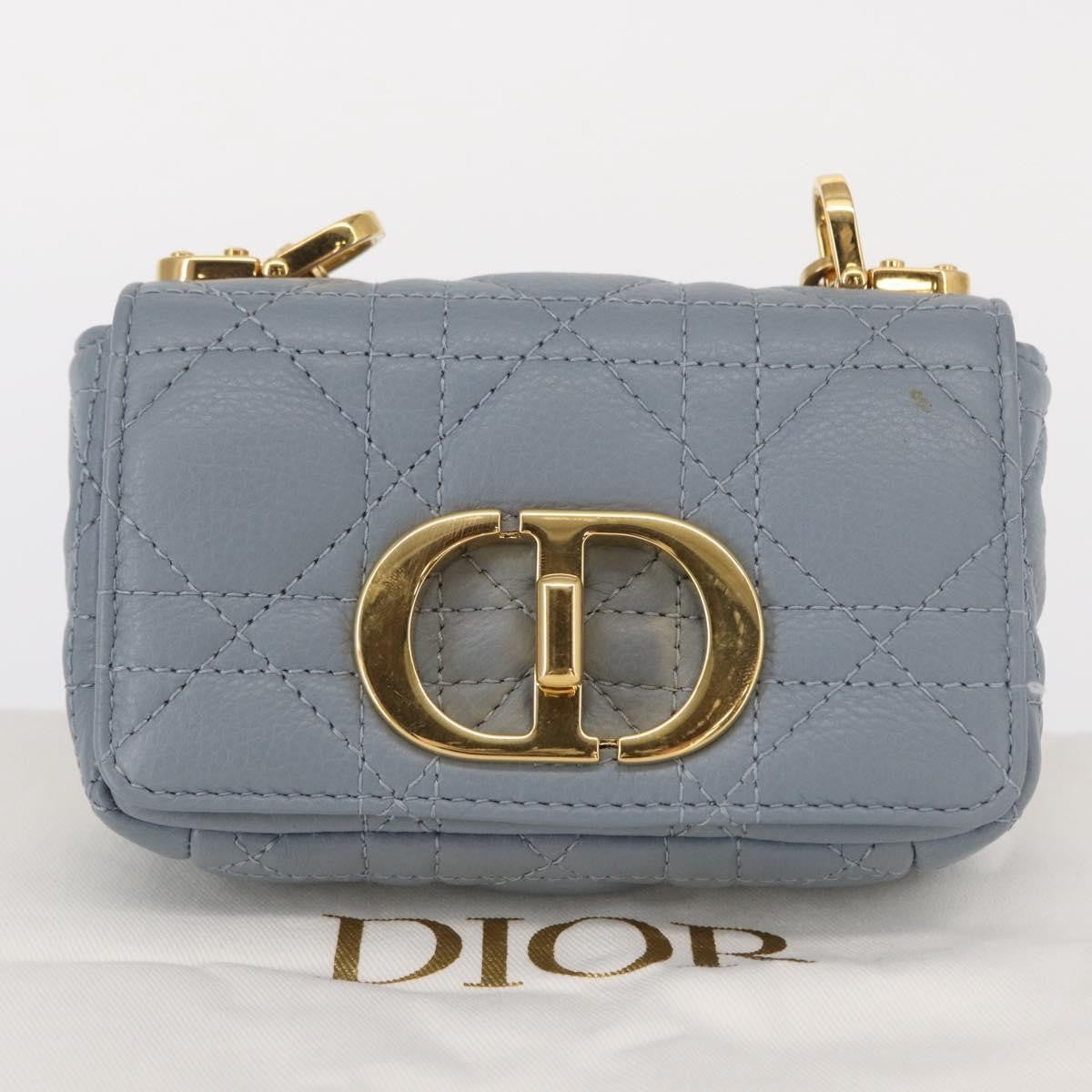 Christian Dior Caro Bag Cannage Quilt Calfskin Blue Leather Shoulder Bag Bag (Pre-Owned)