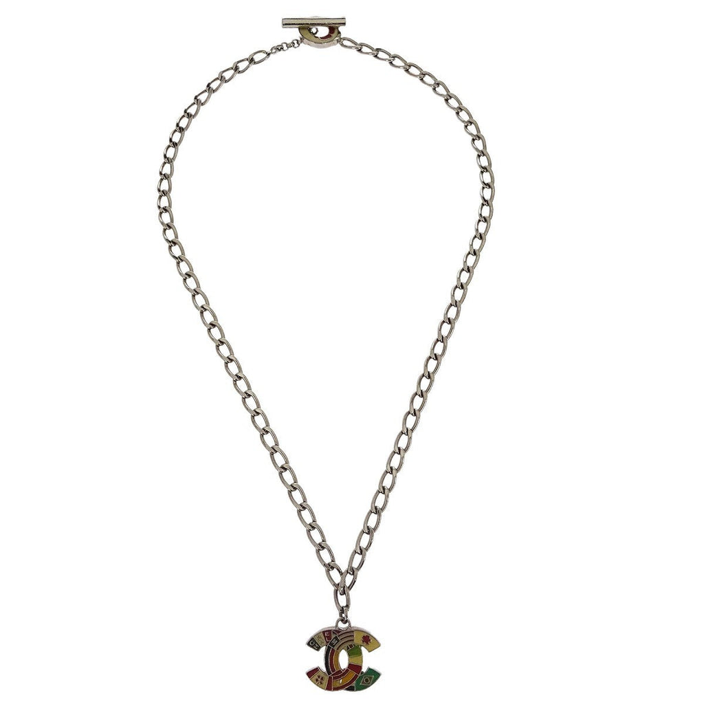Chanel Cc Pendant Necklace Metal Silver Silver_Plated Necklace Jewelry