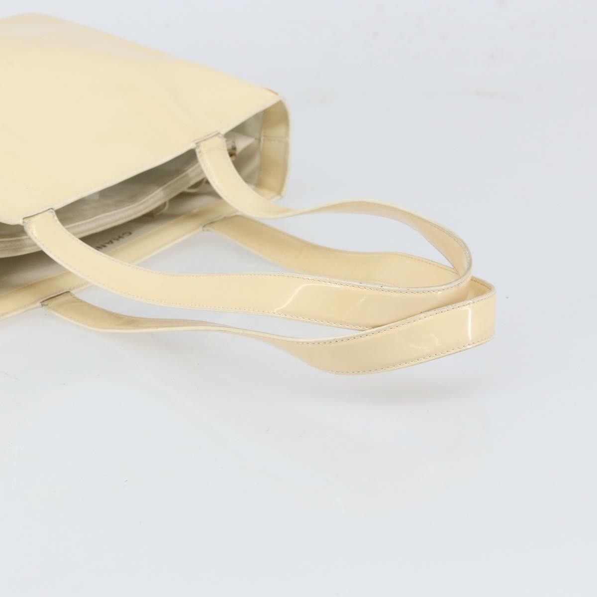 Chanel Vintage Embossed Logo Shoulder Bag Patent Beige Patent_Leather Tote Bag Bag