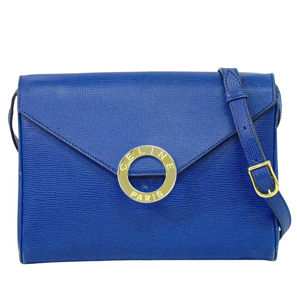 Celine Circle Logo Shoulder Bag Leather Blue Leather Shoulder Bag Bag