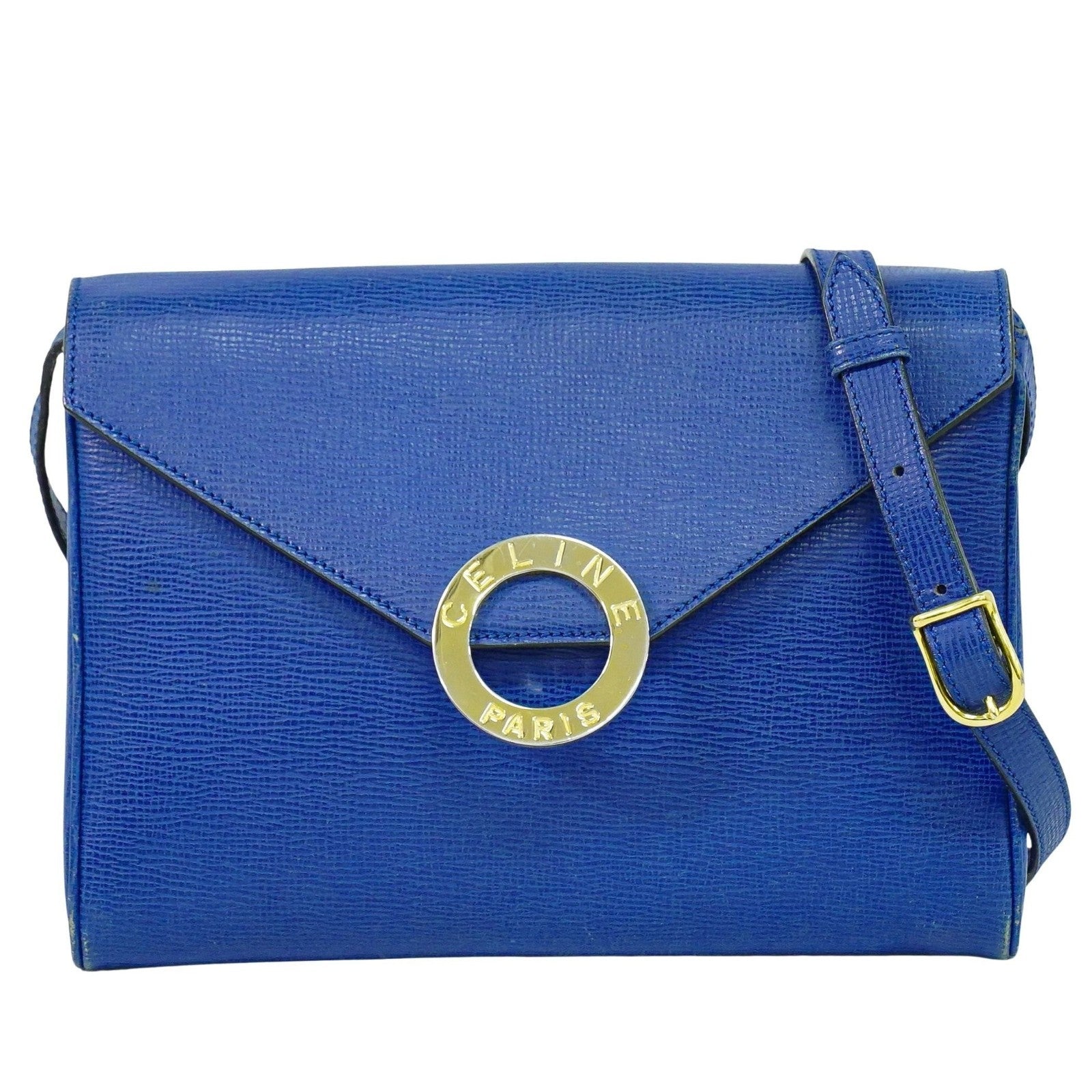 Celine Circle Logo Shoulder Bag Leather Blue Leather Shoulder Bag Bag