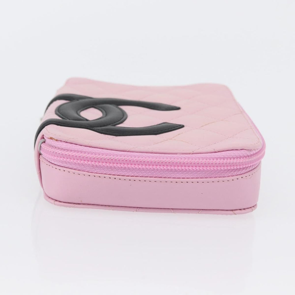 Chanel Cambon Zip Around Cosmetic Case Quilted Leather Pink Leather Wallets Accessory