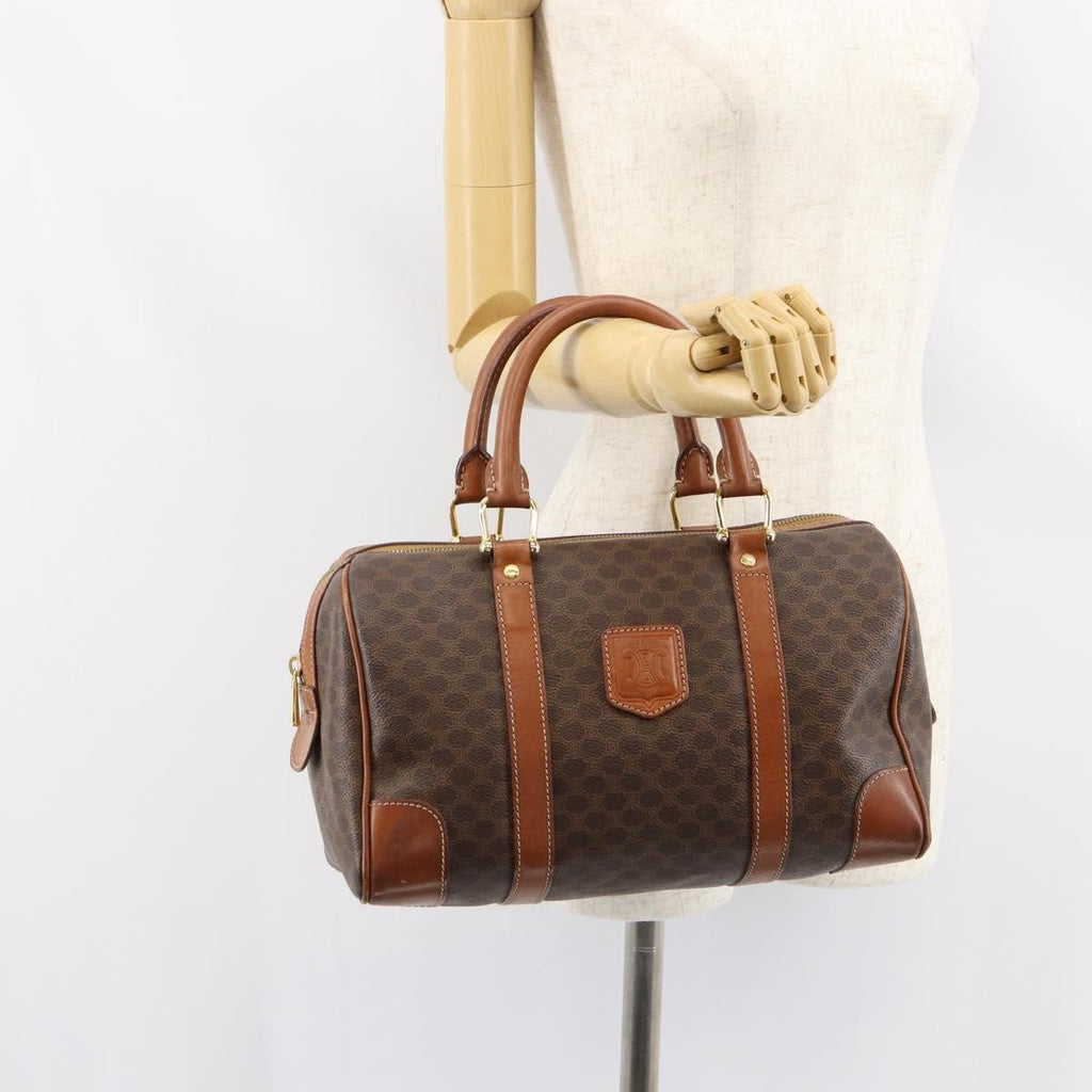 Celine Vintage Macadam Boston Bag Canvas Brown Canvas Handbag