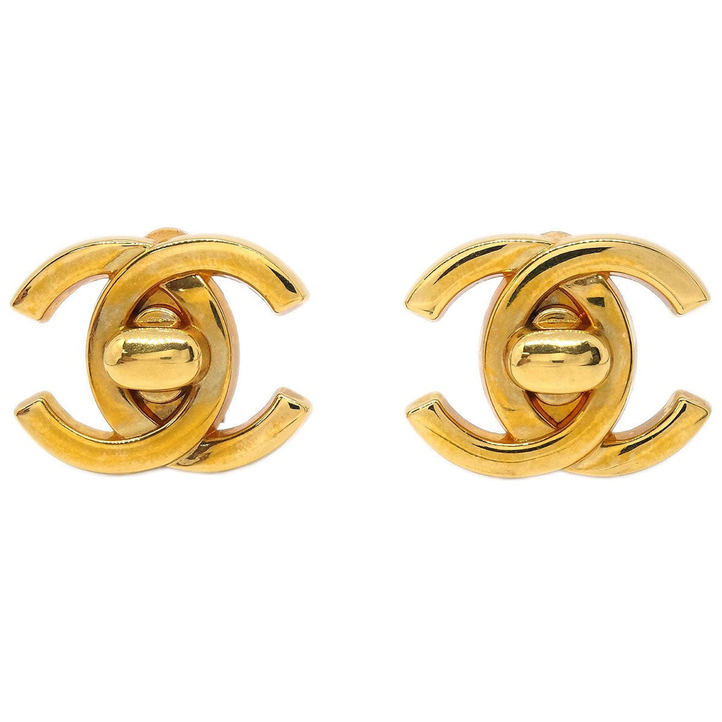 Chanel Cc Turnlock Clip-On Earrings Metal Gold Gold_Plated Earrings Jewelry