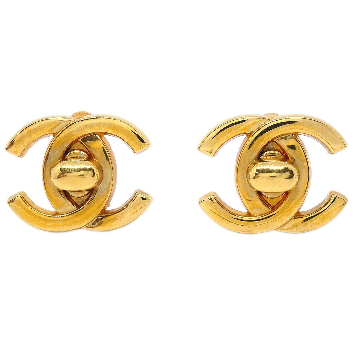 Chanel Cc Turnlock Clip-On Earrings Metal Gold Gold_Plated Earrings Jewelry