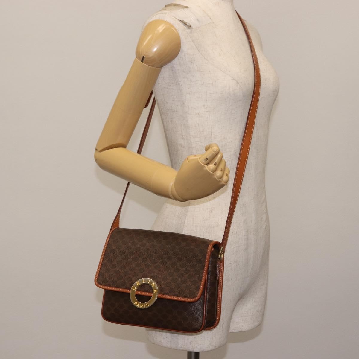 Celine Vintage Macadam Circle Logo Shoulder Bag Canvas And Leather Brown Canvas Bag