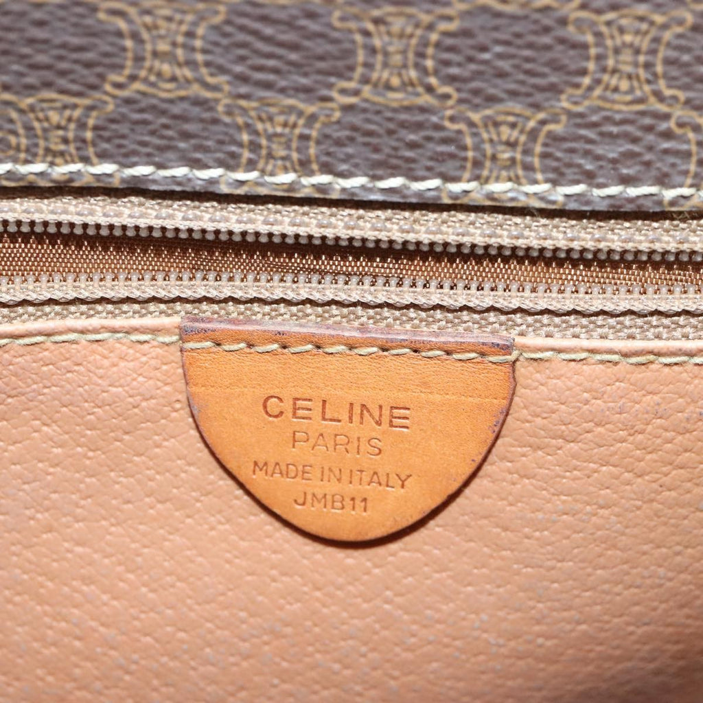 Celine Vintage Macadam Circle Logo Shoulder Bag Canvas And Leather Brown Canvas Shoulder Bag Bag