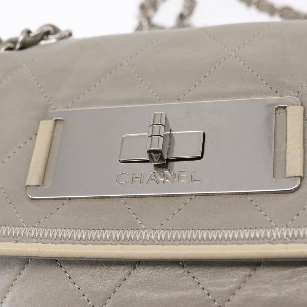 Chanel Mademoiselle Lock Flap Bag Quilted Lambskin Gray Leather Shoulder Bag Bag