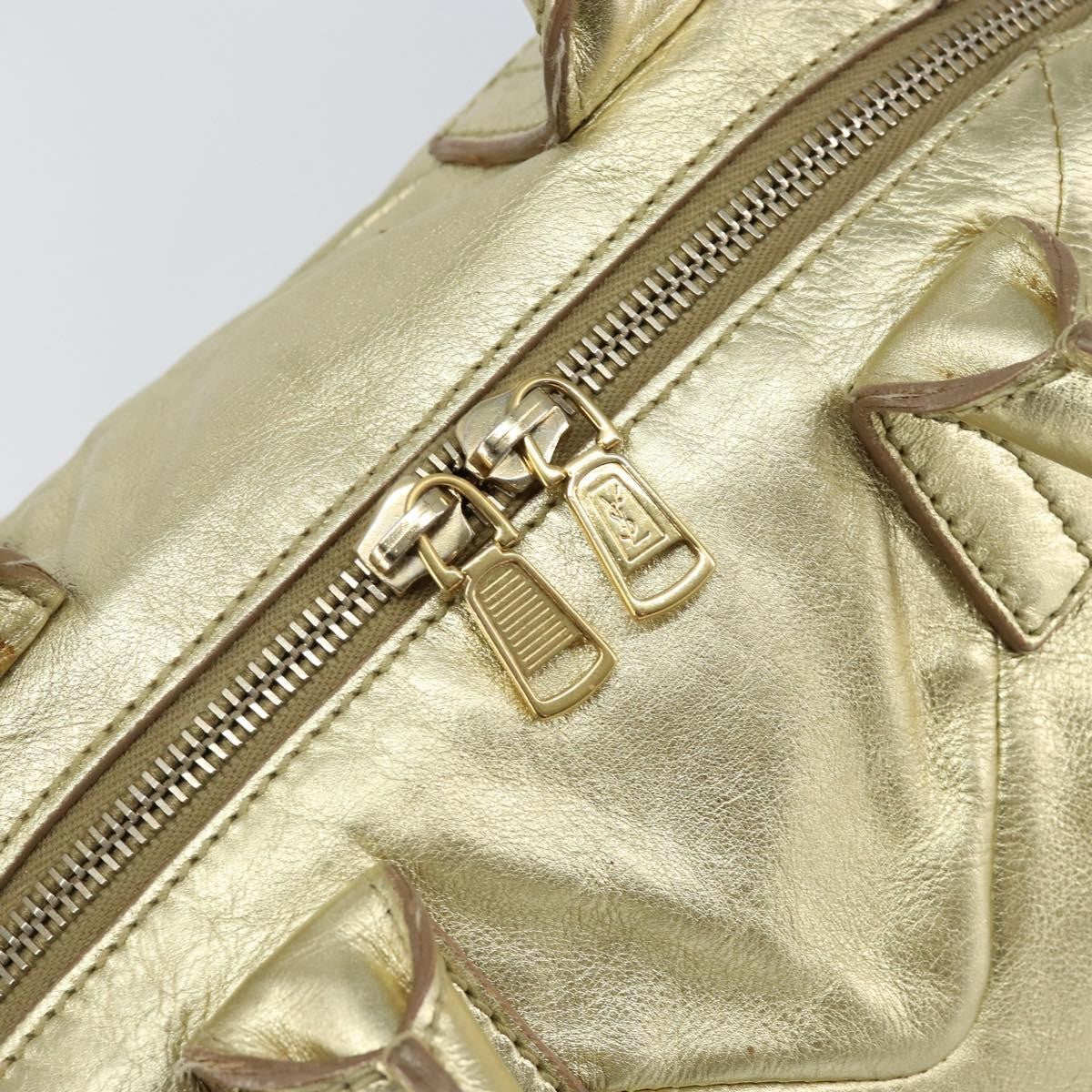 Saint Laurent Easy Y Bag Pebbled Leather Gold Leather Bag (Pre-Owned)