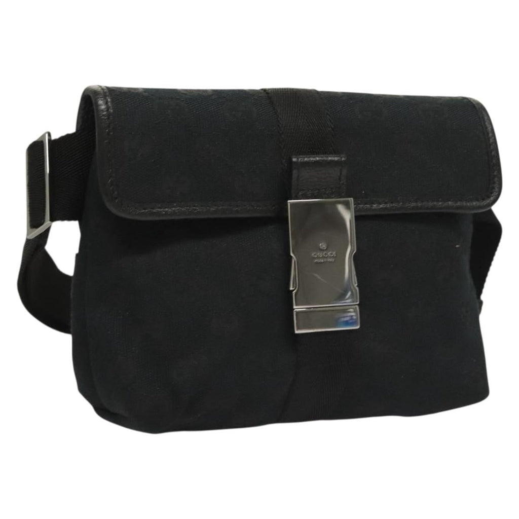 Gucci Buckle Belt Bag Gg Canvas Black Canvas Bag (Pre-Owned)