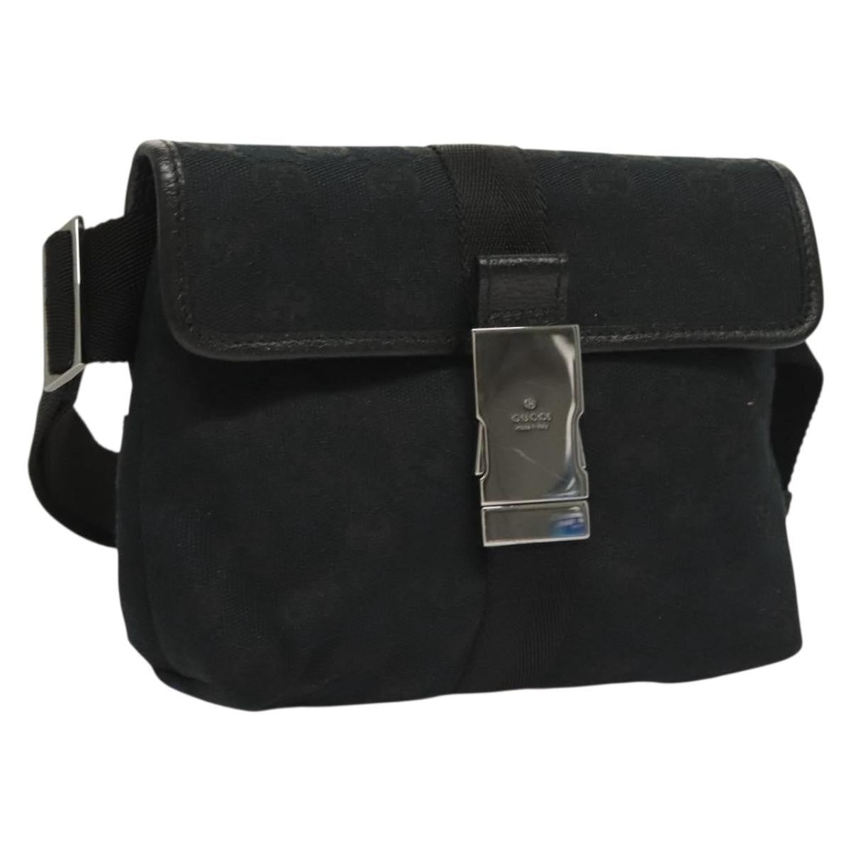 Gucci Buckle Belt Bag Gg Canvas Black Canvas Bag (Pre-Owned)
