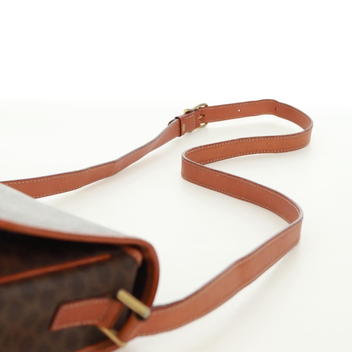 Celine Vintage Macadam Circle Logo Shoulder Bag Canvas And Leather Brown Canvas Shoulder Bag Bag