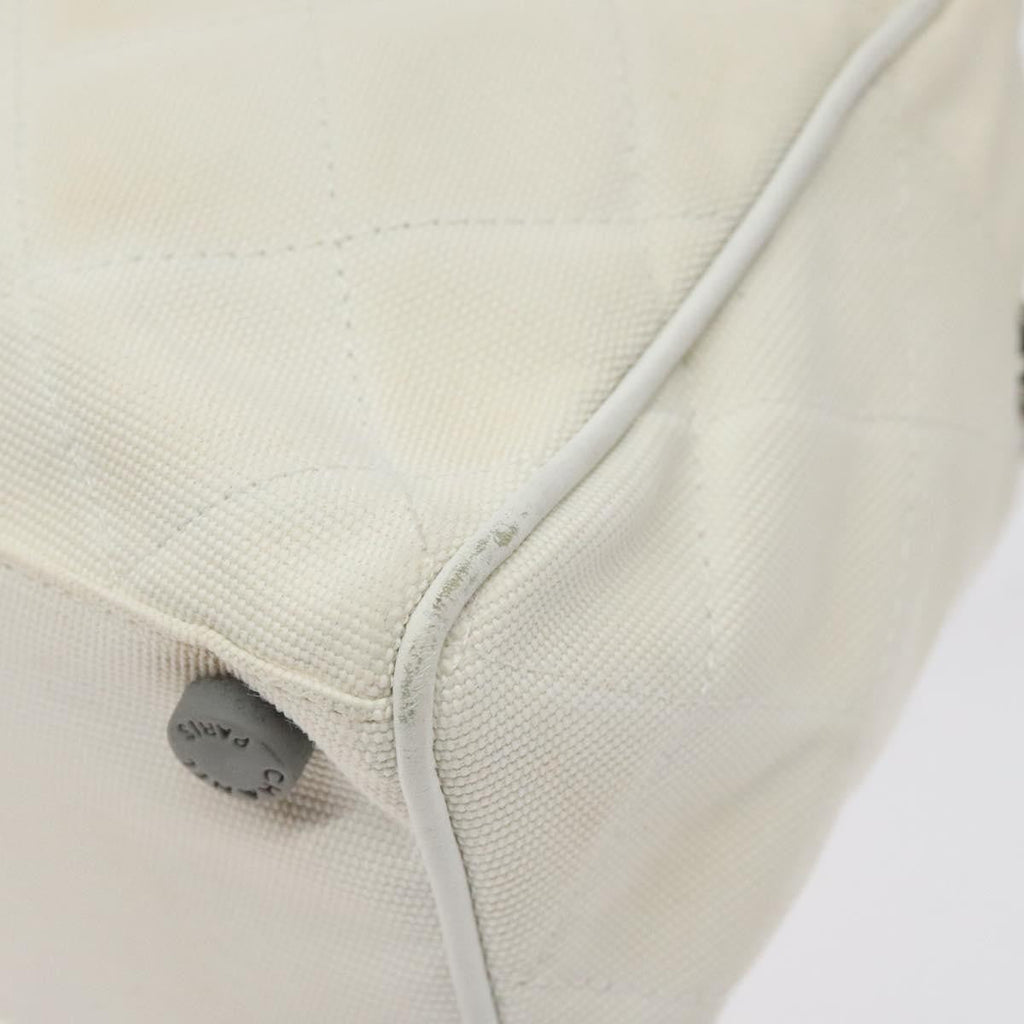 Chanel Vintage Logo Bowler Bag Quilted Canvas White Canvas Handbag