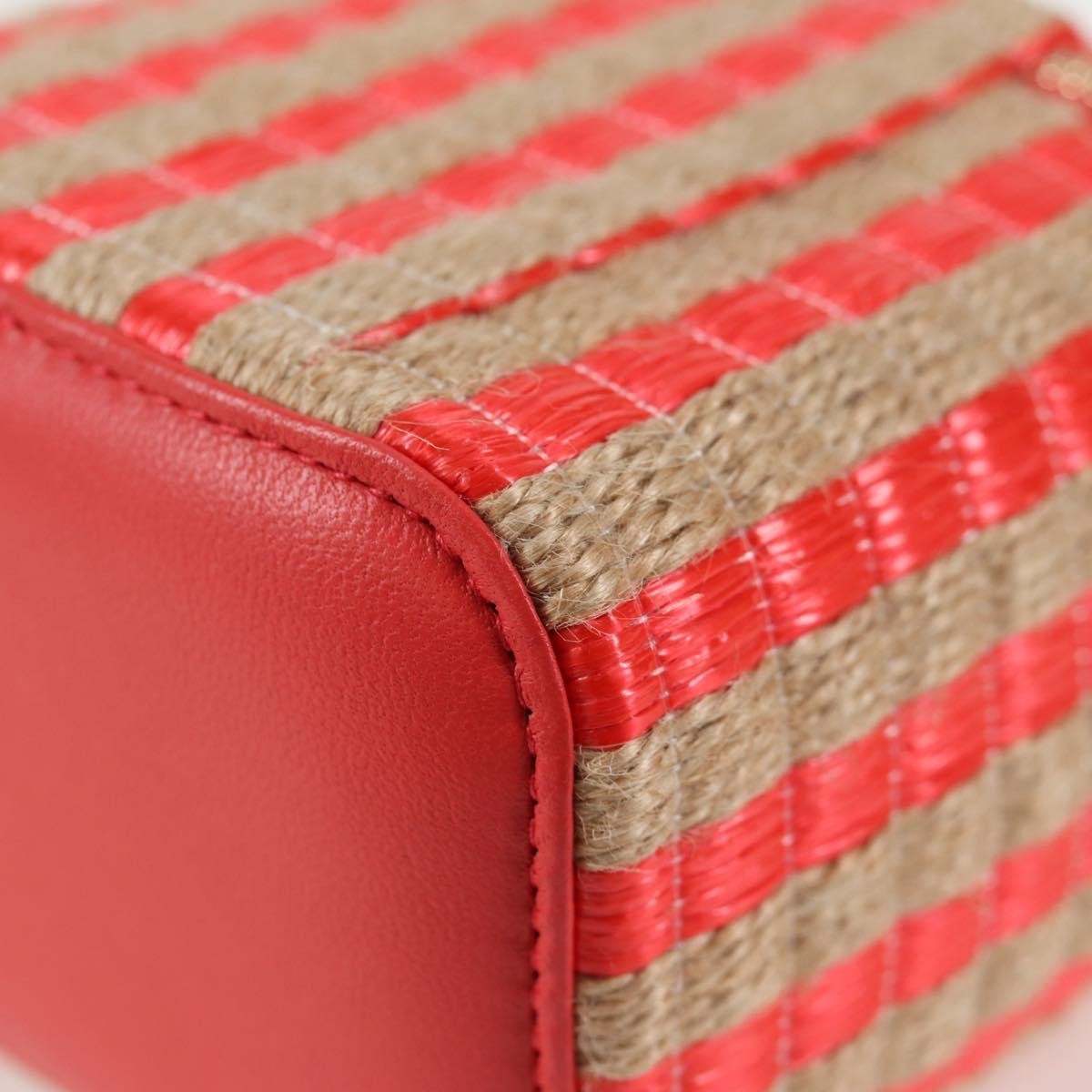 Chanel Classic Vanity Case With Chain Striped Raffia And Jute Red Canvas Shoulder Bag Bag