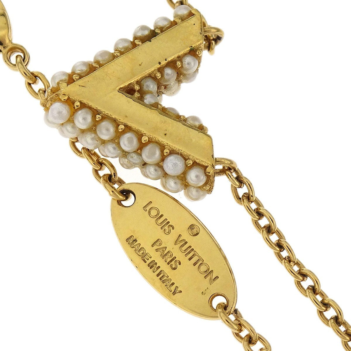 Louis Vuitton Essential V Perle Necklace Metal With Faux Pearls Gold Gold_Plated Necklace Jewelry