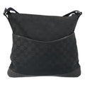 Gucci Zip Messenger Bag Gg Canvas With Perforated Leather Black Canvas Shoulder Bag Bag (Pre-Owned)