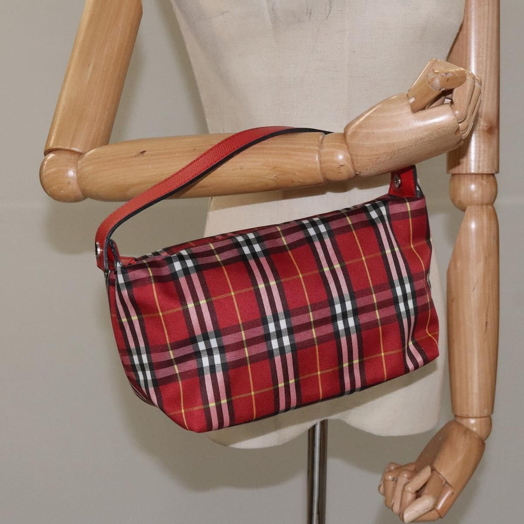 Burberry Nova Check Handbag Leather And Nylon Red Nylon Handbag