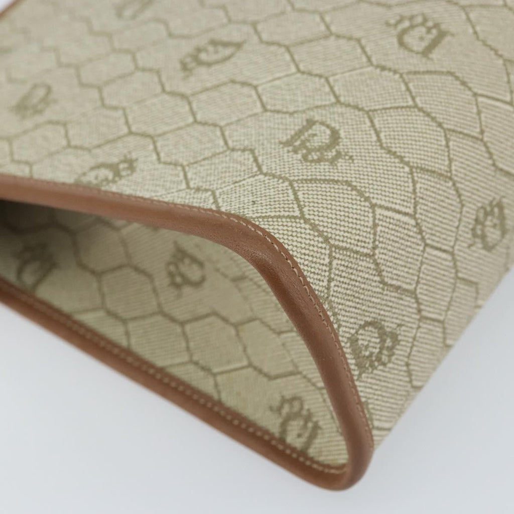 Christian Dior Vintage Honeycomb Zip Pouch Canvas And Leather Beige Canvas Clutche & Pouche Bag (Pre-Owned)