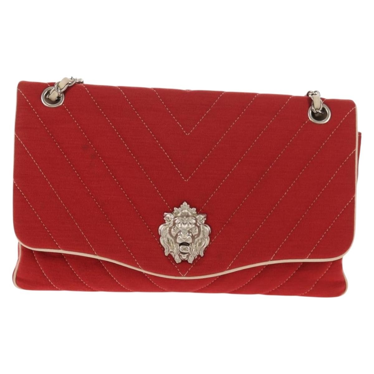 Chanel Leo Lion Flap Bag Chevron Jersey Red Cotton Shoulder Bag Bag