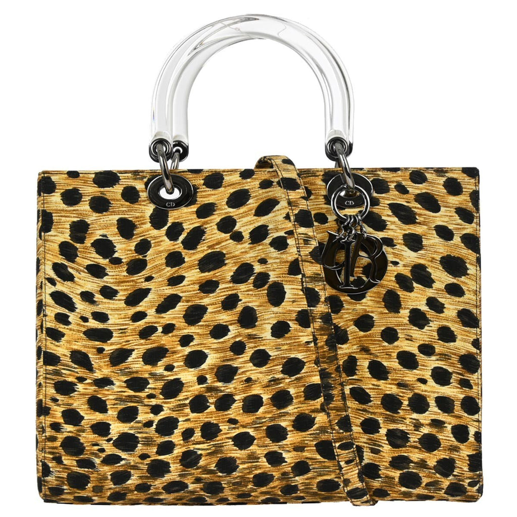 Christian Dior Vintage Lady Dior Bag Printed Canvas Yellow Canvas Handbag (Pre-Owned)