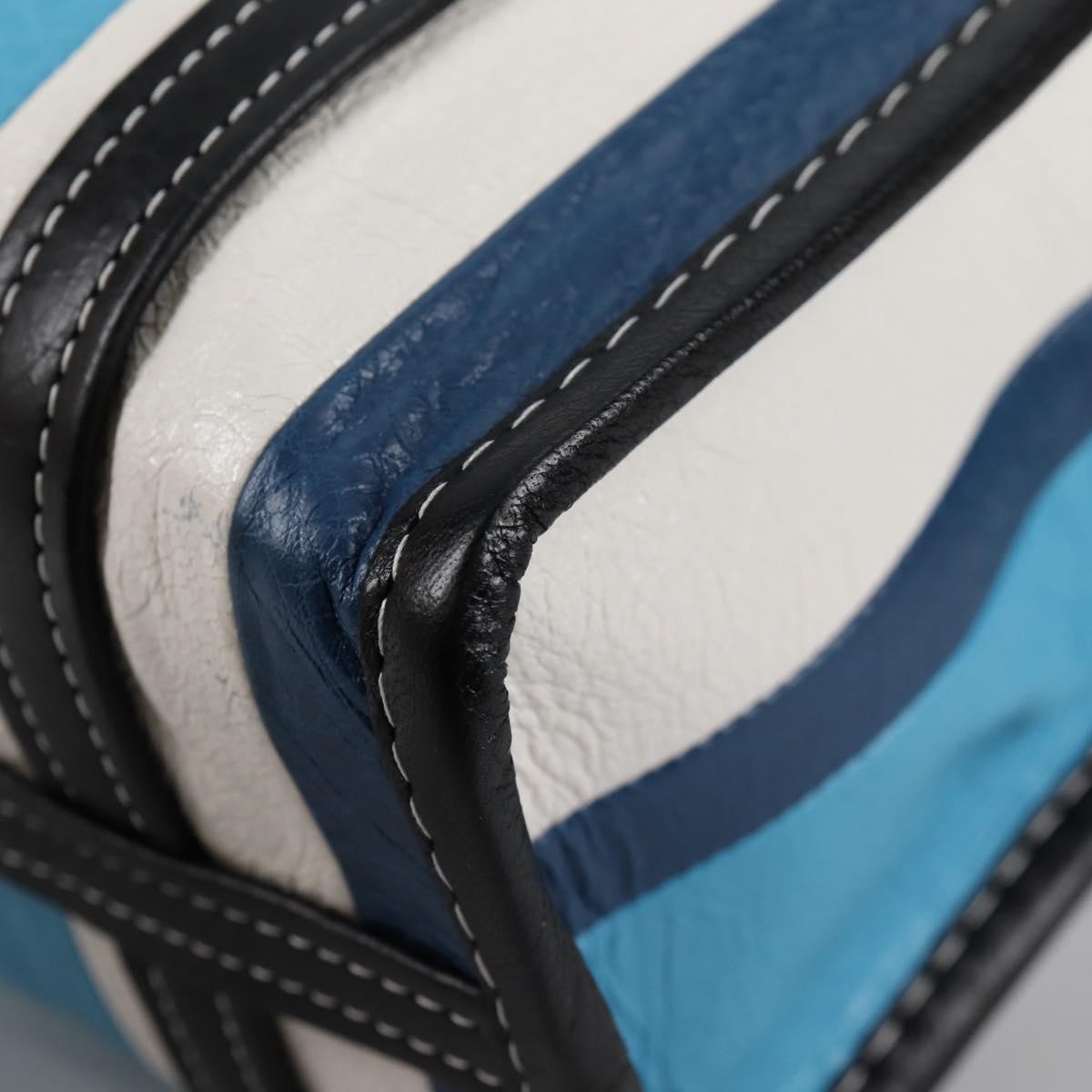 Balenciaga Bazar Convertible Tote Striped Leather Blue Leather Tote Bag